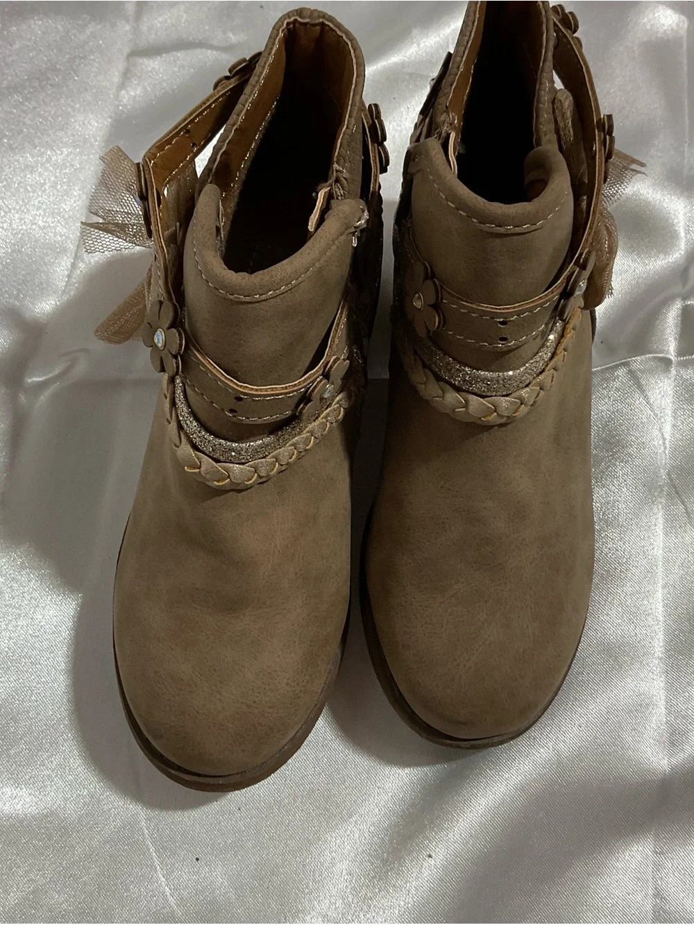 Jellypop Girls' Brown Ankle Boots with Braided & Glitter Straps